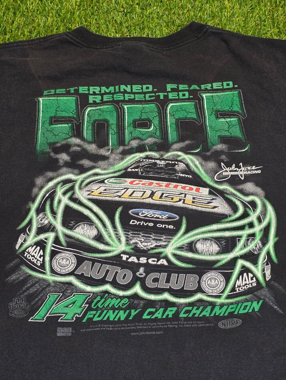 Vintage 2003 John Force Racing Black Graphic T-Shirt Size XL